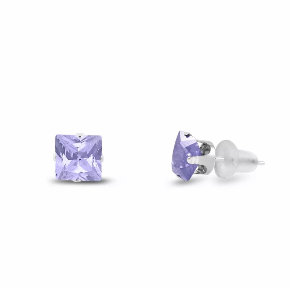 Hypoallergenic Amethyst Princess Cut Earrings 5 mm
